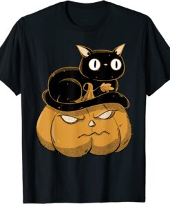 Pumpkin and Black Cat Halloween Kitty Costume Tee Shirt