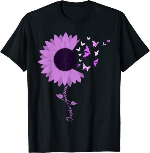 Purple Ribbon Sunflower Butterfly Overdose Awareness Month T-Shirt