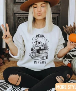 Read in Peace Books Reading Halloween Tee Shirt