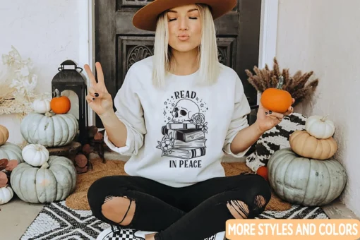 Read in Peace Books Reading Halloween Tee Shirt