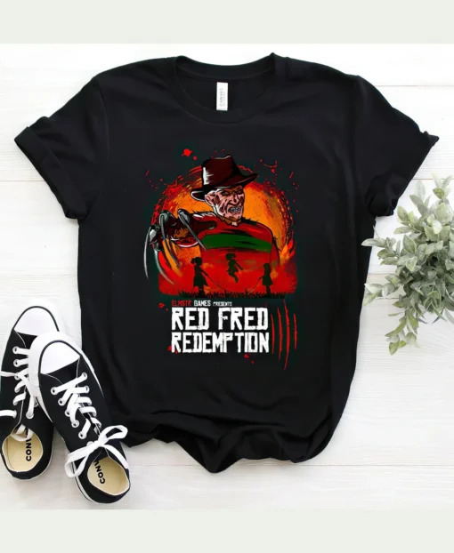 Red Fred Redemption Freddy Krueger Halloween Tee Shirt