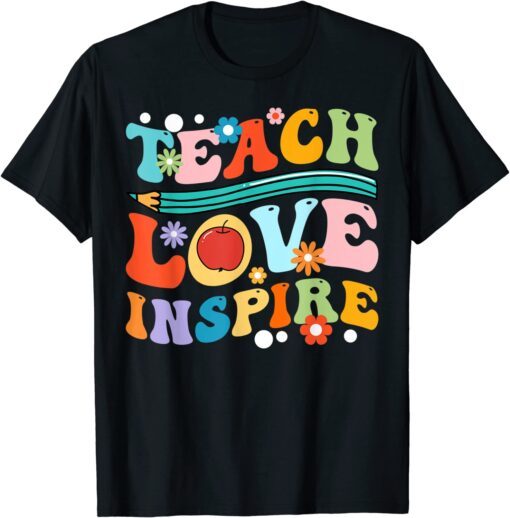 Retro Groovy Teacher Inspirational Happy Back to School Tee Shirt