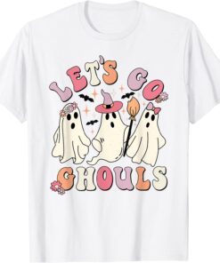 Retro Let's Go Ghouls Ghost Boo Crew Spooky Vibes Halloween T-Shirt