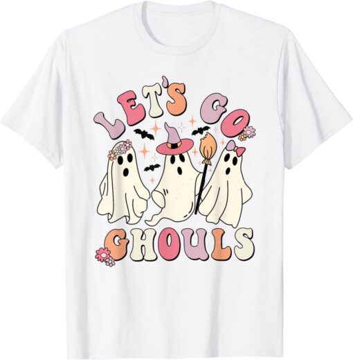 Retro Let's Go Ghouls Ghost Boo Crew Spooky Vibes Halloween T-Shirt