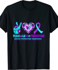 Ribbon Heart Peace Love Prevention Happy Suicide Awareness Tee Shirt