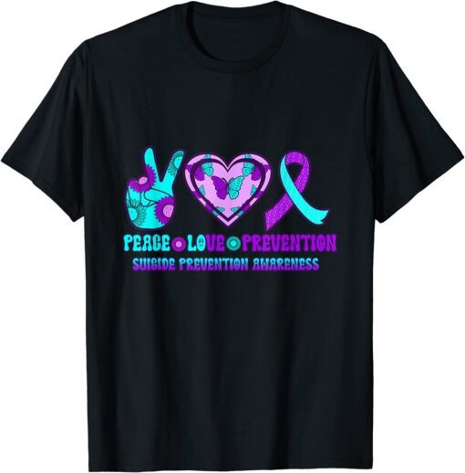 Ribbon Heart Peace Love Prevention Happy Suicide Awareness Tee Shirt