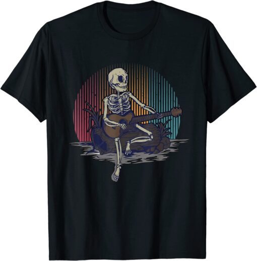 Rock On Rock Star Skeleton Guitar Hands Halloween Rock Band Tee Shirt