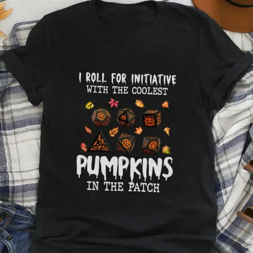 Roll for initiative pumpkins Halloween DnD Dice Tee Shirt