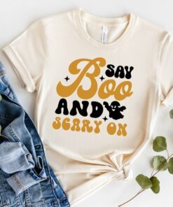 Say Boo and Scary On Halloween Tee Shirt