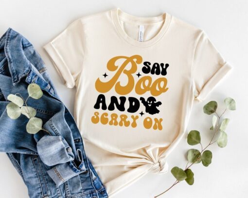 Say Boo and Scary On Halloween Tee Shirt