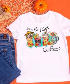 Scary Till I Get Coffee Hallowwen Tee Shirt