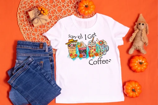 Scary Till I Get Coffee Hallowwen Tee Shirt