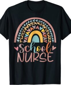 School Nurse Boho Rainbow Leopard Nurse Week 2022 Tee Shirt