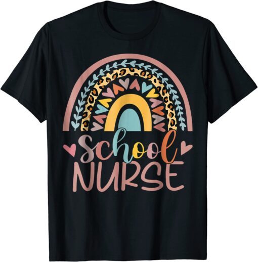 School Nurse Boho Rainbow Leopard Nurse Week 2022 Tee Shirt