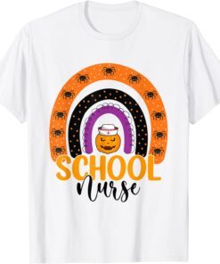 School Nurse Spooky Halloween Pumpkin Rainbow Nursing Tee Shirt