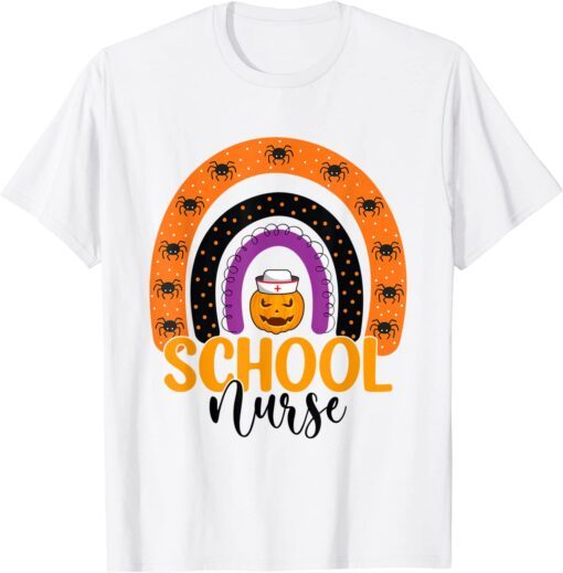 School Nurse Spooky Halloween Pumpkin Rainbow Nursing Tee Shirt