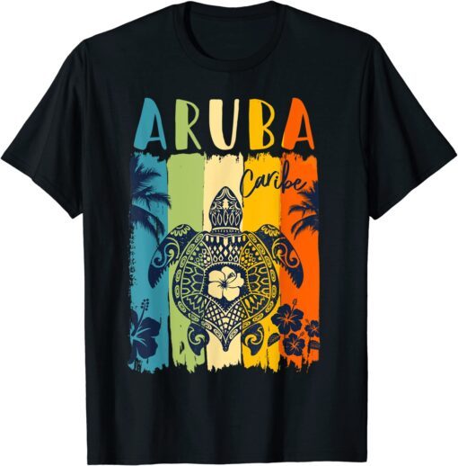 Sea Turtle Retro Aruba Caribe Family Vacation Tee Shirt