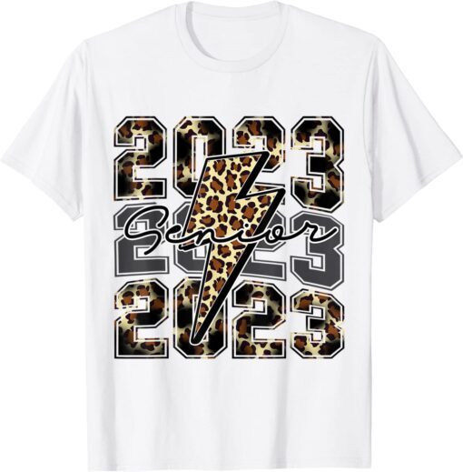 Senior 2023 Leopard Lightning Bolt Class of 2023 Graduation Tee Shirt