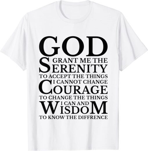 Serenity Prayer AA NA Sober Recovery Tee Shirt