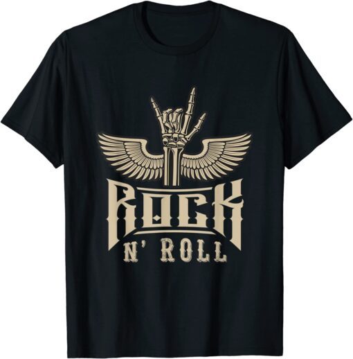 Skeleton Hand with wings Rock n Roll music Tee Shirt