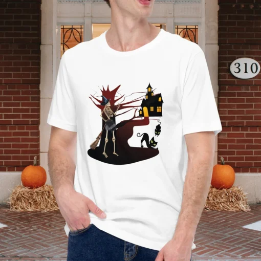 Skeleton Witch Halloween, Black Cat in Spooky Season Tee Shirt