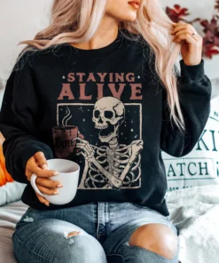 Staying Alive Coffee Halloween Tee Shirt