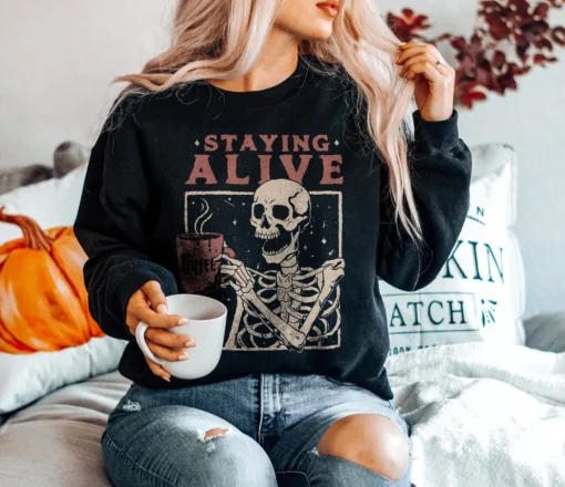 Staying Alive Coffee Halloween Tee Shirt