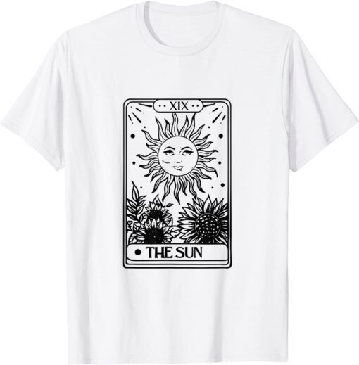 The Sun Tarot Card XIX Black And White Tee Shirt