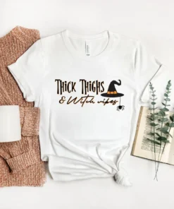 Thick Thighs & Witch Vibes Halloween Classic Shirt