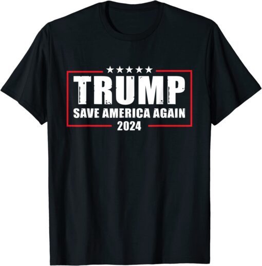 Trump 2024 Save America Again Trump American Flag Tee Shirt