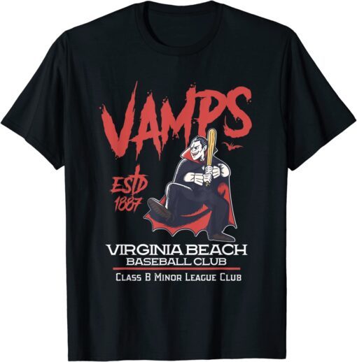 Virginia Beach Vamps Minor League Retro Baseball Team Tee Shirt