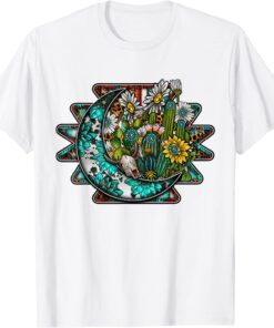 Western Country Boho Cactus Sunflower Aztec Moon Tee Shirt