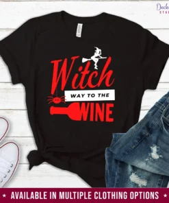 Witch Way To The Wine Drinker Halloween Tee Shirt