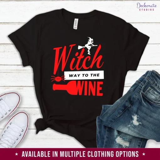 Witch Way To The Wine Drinker Halloween Tee Shirt