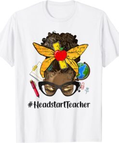 Womens Afro Messy Bun Headstart Teacher Life Back to School Tee Shirt