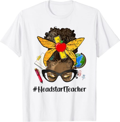 Womens Afro Messy Bun Headstart Teacher Life Back to School Tee Shirt