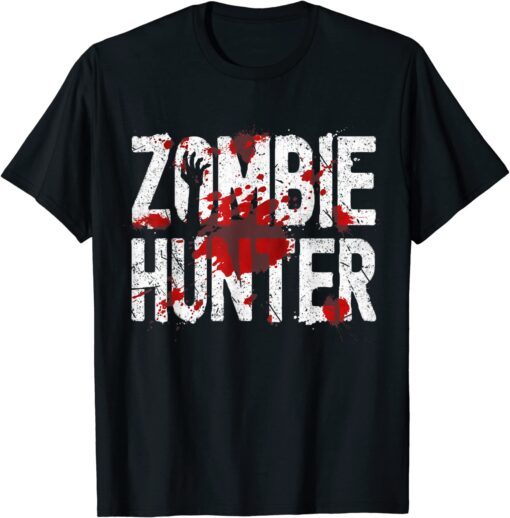 Zombie Hunter Halloween Costume Blood Splatter Tee Shirt