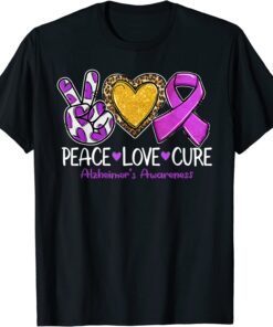 Alzheimer's Awareness Peace Love Cure Purple Ribbon Tee Shirt