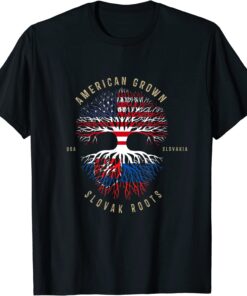 American Grown Slovak Roots Vintage USA & Slovakia Flags Tee Shirt