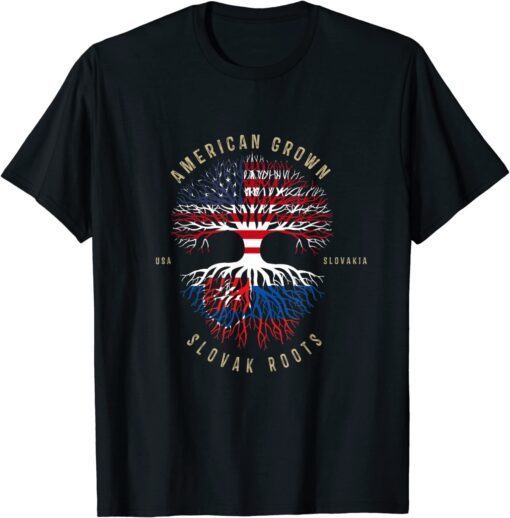 American Grown Slovak Roots Vintage USA & Slovakia Flags Tee Shirt