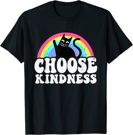 Anti Bullying Rainbow Peace Kind Hippie Cat Choose Kindness T-Shirt