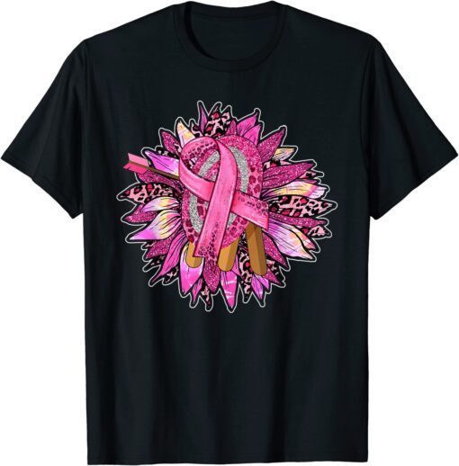 Archery Leopard Pink Flower Ribbon Breast Cancer Awareness Tee Shirt