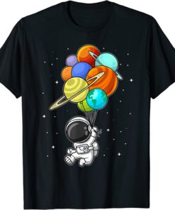 Astronaut Holding Planet Balloons Space Tee Shirt