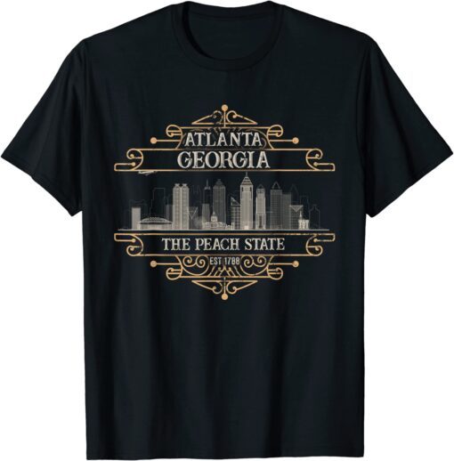 Atlanta Georgia Skyline Sketch Vintage State Capital Facts Tee Shirt