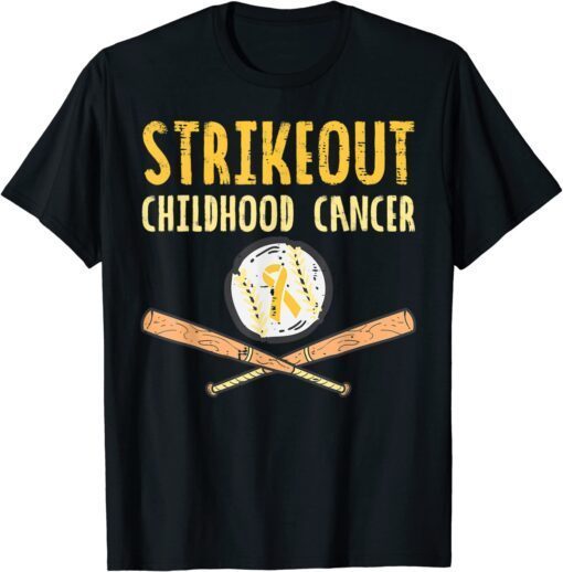Baseball Strikeout Childhood Cancer Awareness Ribbon Support Tee Shirt
