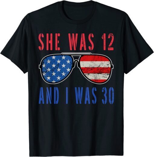 Biden She Was 12 and I Was 30 Vintage sunglasses Flag Tee Shirt