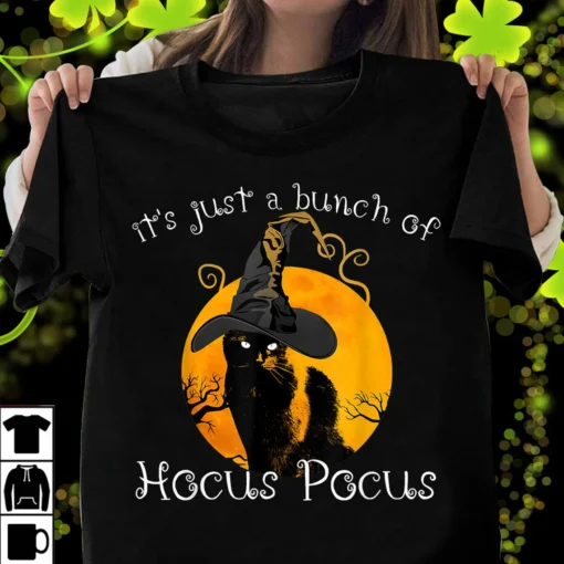 Black Cat Moon Halloween Costume Bunch Of Hocus Pocus Tee Shirt