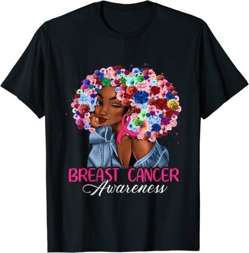 Black Girl Woman Breast Cancer Awareness Pink Ribbon October Tee Shirt