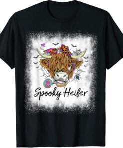 Bleached Spooky Heifer Spooky Vibes Cow Lover Halloween T-Shirt