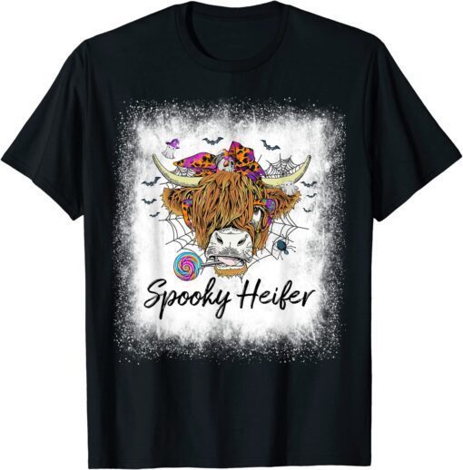 Bleached Spooky Heifer Spooky Vibes Cow Lover Halloween T-Shirt